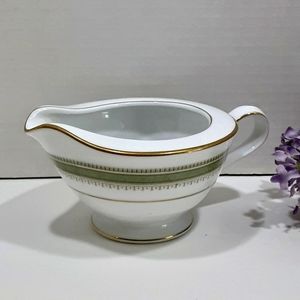 Vintage Noritake China Enchantress Creamer 2066 Green Band Gold Discontinued